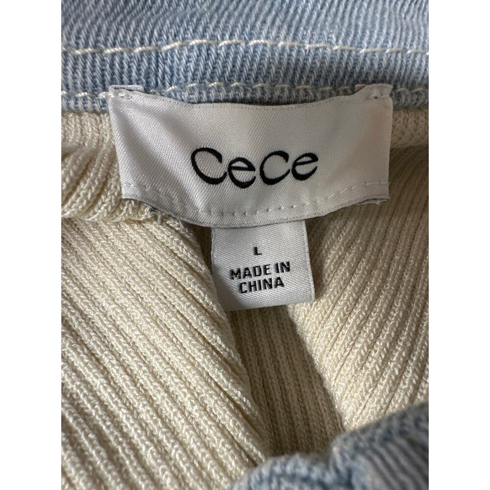 CeCe Sweater Dress Denim Collar Placket Sleeveless Rib Knit Midi Off White L - Picture 5 of 7